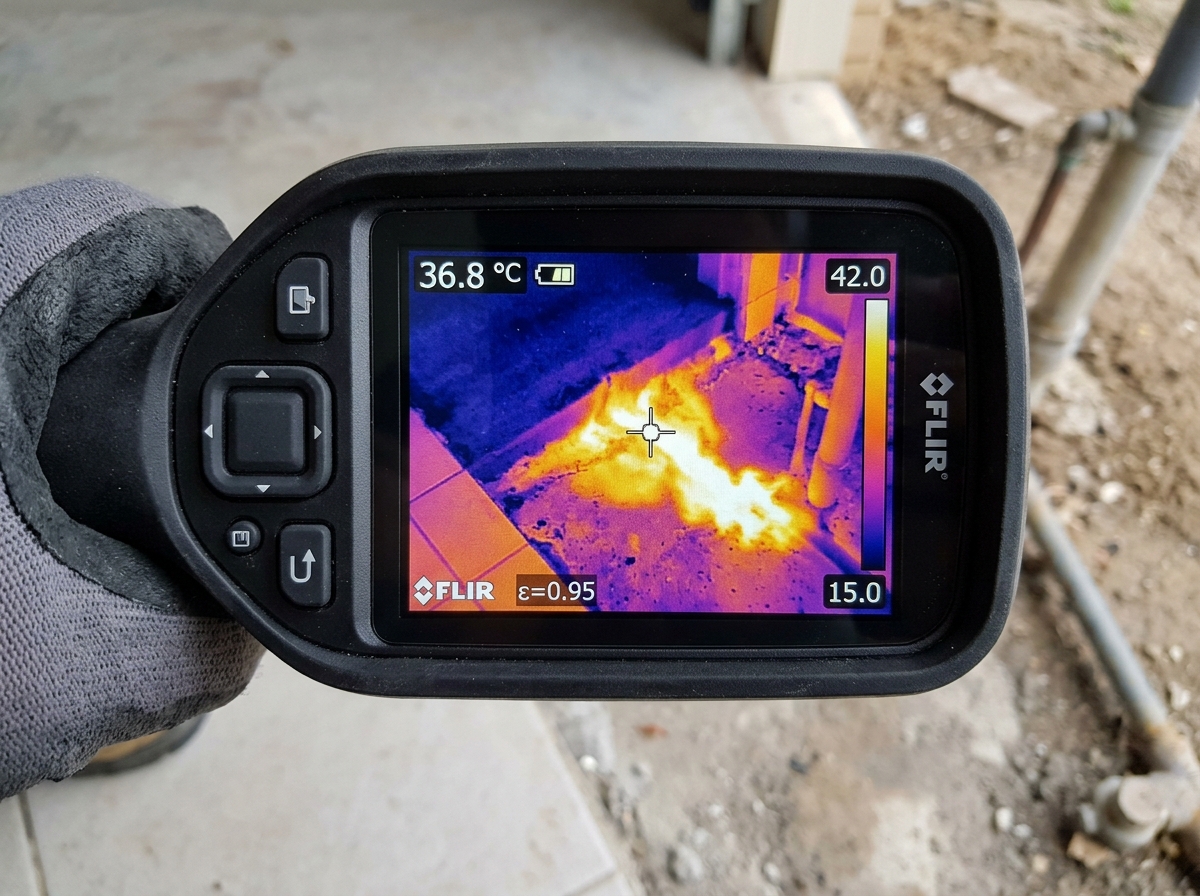 Thermal imaging of hot water slab leak in Flower Mound TX