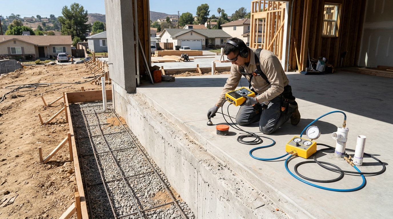 Slab leak repair diagnostics on concrete foundation in Flower Mound TX